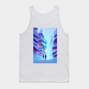 Anime Couple Snowy Street Lights Christmas Landscape Tank Top